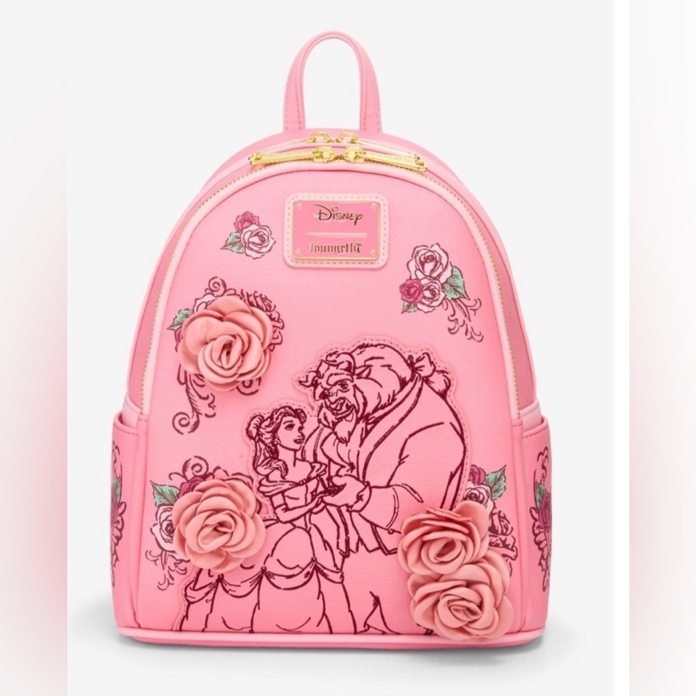 Disney Beauty and the Beast Pink Rose Loungefly Mini Backpack